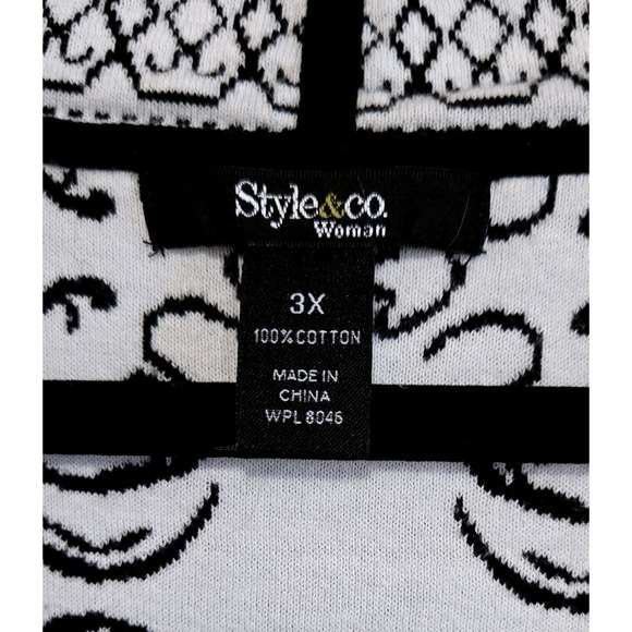 Style & Co, Black & white, Bold Filigree Print, 100% Cotton Cardigan, Size 1X - Picture 4 of 5